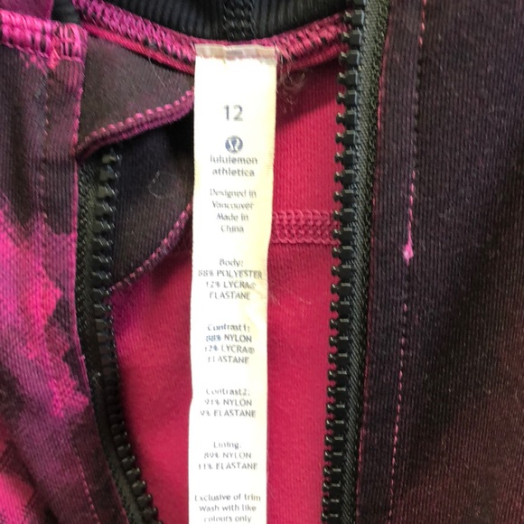 Lululemon black & pink zip up jacket w/ hood sz 12 - Picture 5 of 5